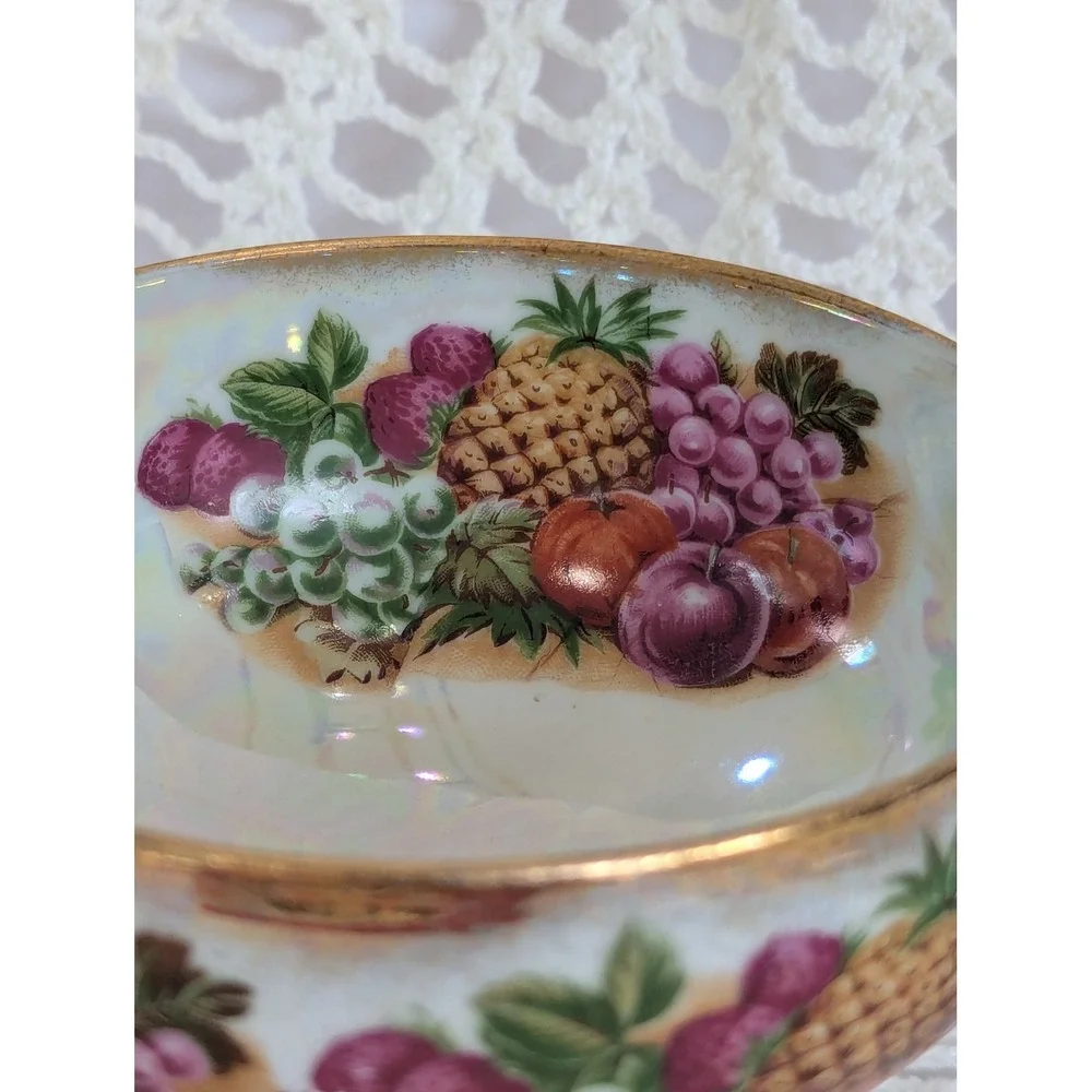 Vintage Royal Sealy China Floral Lusterware Broth Dish Gold Trim 1950s